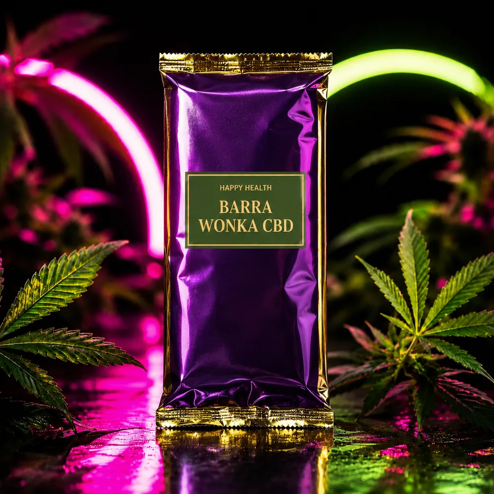Barra Wonka CBD -- chocolate con CBD, presentación Happy Health